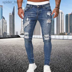 Мужские джинсы Модные уличные стильные рваные узкие джинсы Мужские винтажные однотонные джинсовые брюки Мужские повседневные облегающие джинсовые брюки-карандаш горячая распродажа L230921