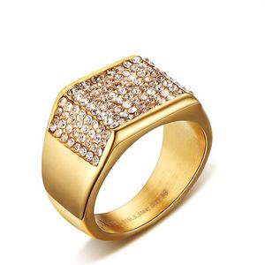 Titanium Steel Set Diamante Men Fashion Rings Gold 11mm Size 7-12259x