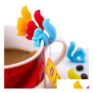 Kahve Çay Araçları çay sevimli salyangoz sincap şekli sile çanta tutucu fincan kupa çay poşet klipsi şeker hediye seti iyi 5 renk sn2319 dhkyk dhkyk