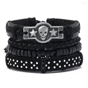 Link pulseiras punk personalizado crânio couro para homens rebite moda cabeça conjunto jóias atacado aceessories