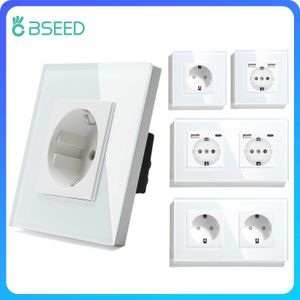 Soketler Bseed AB Duvar Soketi USB Çift Cam Soketler Üçlü Elektrik Yuvaları Tip-C Hızlı Şarj Portları Güç Çıkışı 16a Beyaz L230921