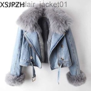 Kadın Kürk Faux Fur 2023 Yeni Kadınlar Tilki Kürk Jean Ceket Kış Ceketi Kadın Kısa Sıcak Parkas Tavşan Saç Astar Dış Giyim Moda Kalın Palto J230921