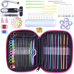 100pcs DIY Aluminum Crochet Hook Knitting Needles Set With Case Handle Knit Weave Craft Yarn Stitches Sewing Tools Notions &251d