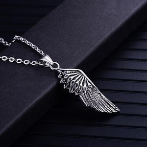 Long Necklace Men Wing Pendants Stainless Steel Gifts For Accessories Feather Chain Fashion Punk Jewelry Whole Pendant Necklac2429