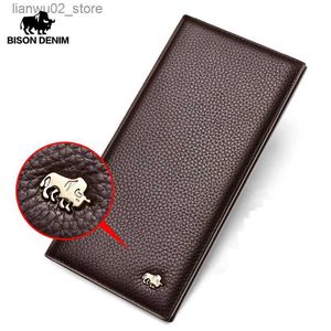 Money Clips BISON DENIM Cowskin Long Purse For Men Wallet Business Men's Thin Soft Genuine Leather Wallet Card Holder Coin Purse N4470 N4391 Q230921