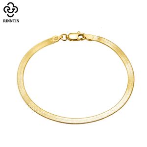 Charm Bilezikler Rinntin 18K Gold Sterlling Gümüş İtalyan 3mm Esnek Düz Balbaz Zinciri Bilezik Kadınlar Partisi Bileklik Mücevher SB107 230921