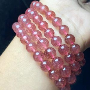 Натуральные клубничные кварцевые браслеты гладкие круглые бусины розовые красные кристаллические браслеты для женщин изящные подарки заживление камня украшения