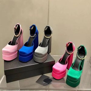 Marka yüksek topuklu dupe aaaaa tasarımcı botlar ithal ipek kumaş ayakkabılar koyun derisi gerçek deri sandalet bayanlar elbise ayakkabı astar yüksekliği 15cm platform 5.5cm kutu