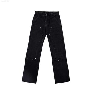 Уличный модный бренд Vibe, дизайн с заклепками, деревянные брюки с двойным коленом, прямые свободные джинсы, джинсыn11w
