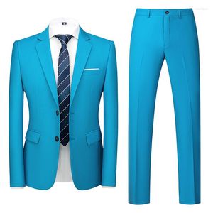 Men's Suits 16 Colors (Jackets Pants) Candy Men Suit 2 Pieces 2023 Slim Fit Wedding Groom Social Tuxedo Plus Size 6XL-M