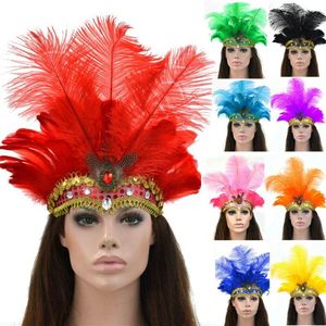 Indian Crystal Crown Feather Headbands Party Festival Celebration Headdress Carnival Headpiece Headgear Halloween New226E