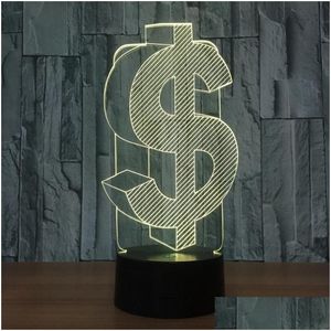 Gece Işıkları USD Dolar 3D LED Işık RGB Renk Değiştirme Masa Lambası Yenilik Sembolü Noel Hediye Delme Teslimat Otss için Dekorasyon