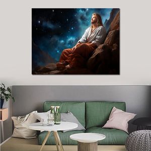 Холст Плакат Иисус Взгляд в Бесконечное Небо Hd Картина Печать Картина для Декора Стены Гостиной