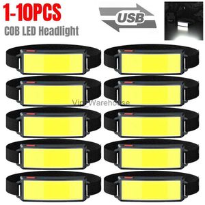 Head lamps 1-10Pcs Portable COB LED Headlamp with Built-in Battery Flashlight USB Rechargeable Head Lamp Outdoor Headlight Camping Torch HKD230922