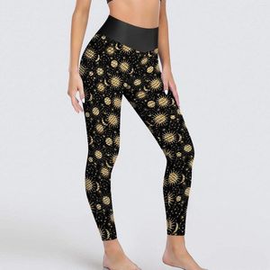 Kadın Taytlar Göksel Güneş Ay Seksi Altın Yıldız Egzersiz Yoga Pantolon Yüksek Bel Strengy Sports Taytlar Lady Kawaii Tasarım Leggins