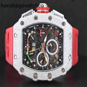Richardmill Watch Mechanical Watches 17 Karat #039; S VVS1+ #039; Beyaz Moissanit Diamond Round Cut İsviçre Otomatik Erkekler FRJ