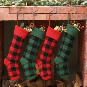 Deniz Örgü Noel Çorapları Buffalo Kişiselleştirilmiş Noel Stoklama Ekose Noel Socking Kapalı Noel Dekorasyonları