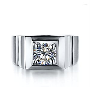 Anéis de cluster sólido 14k ouro branco au585 anel clássico redondo 0.8ct moissanite casamento masculino vintage promessa jóias presente