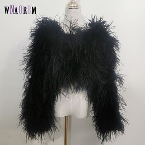 Kadın kürk sahte stil bayan ceket 38 cm% 100 doğal devekuşu saç seksi gerçek tüy kutusu tüy ceket uzun kollu 230921