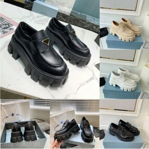 Tasarımcı Lüks Kadınlar Platform Çikolata Fırçalı Üçgen Siyah Logo Deri Pradaa Ayakkabı Klasik Marka Platformu Deri Deri Soafers Bayanlar Günlük Spor ayakkabıları