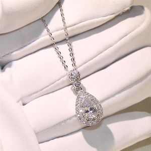 En çok satan bütün profesyonel lüks mücevher su damlası kolye 925 STERLING Gümüş Armut Şekli Topaz CZ Elmas Kolye 296B için