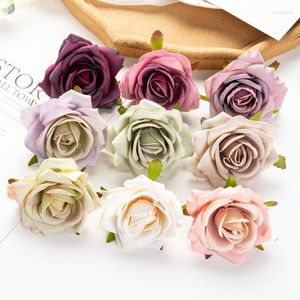 Декоративные цветы, 10 шт., 8 см, искусственные завитые винтажные головки роз, свадебное украшение для дома, искусственная дорога, свинцовая арка, шелк