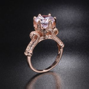 Real 100% 925 prata esterlina 18k rosa ouro flor de lótus anel redondo 3ct simulado diamante platina casamento fing para mulher 925 jóias