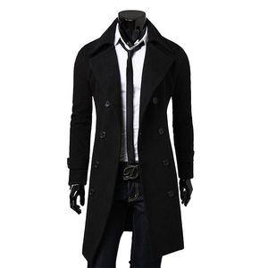 Men's Wool Blends Men Double Breasted Trench Coat Autumn Winter Wool Blend High Quality Fashion Casual Slim Fit Solid Color Male Coat Jacket 230923