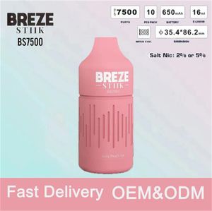 Новые одноразовые электронные сигареты Breze Stiik BS7500 7500 Puffs, перезаряжаемая батарея емкостью 600 мАч, светодиодные фонари с индикатором заряда батареи электронной жидкости, ручка Vape Pen