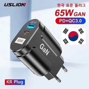 Зарядные устройства для сотовых телефонов USLION GaN 65 Вт Зарядное устройство USB C для быстрой зарядки Корейская вилка PD USB-C Type C Быстрое зарядное устройство USB для Max 230922