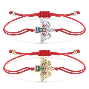 Charme Pulseiras CZ Cristal Anjo Com Asa Pulseira Mulheres Banhado A Ouro Latão Cubic Zircon Vermelho Preto Verde String Handmade Jóias Presente