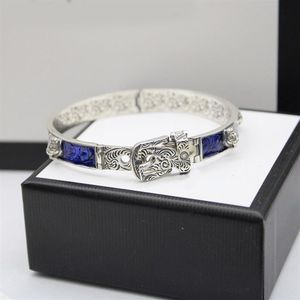 925 Sterling Silver Tiger Head Blue Enamel Couple Bracelet Men And Women Luxury Brand Exquisite Fashion Retro Charm Jewelry Gift254T