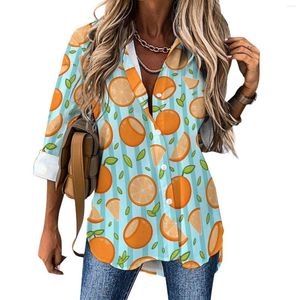 Женские блузки с апельсиновым принтом, свободная блузка с фруктами, базовая женская рубашка большого размера с длинным рукавом Kawaii, весенний топ на заказ