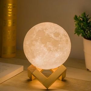1pc Air Humidifier 3D Moon Lamp Aroma Diffuser With Wooden Base 3 LED Night Light Mood Lighting With Touch Control Brightness For Home Office Decor Bedroom Gifts