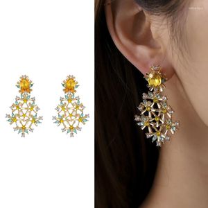 Dangle Earrings Fashion Jewelry Champagne Color Rhinestone Crystal Flower Drop For Women Gift