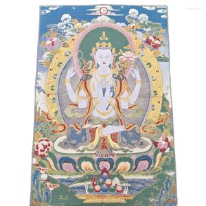 Estatuetas decorativas china antigo tibete seda thangka como pintura suspensa fengshui buda tibetano de quatro braços