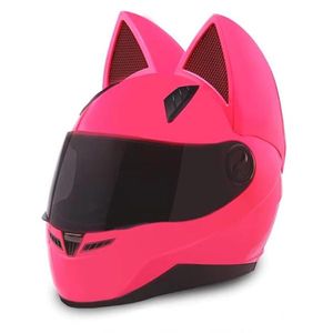 Nitrinos Motosiklet Kask Kedi Kulakları ile Tam Yüz Pembe Renk Kişilik Kedi Kask Moda Motosiklet Kaskı Boyutu M L XL XXL222W