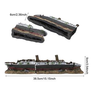 Akvaryumlar Balık tankı peyzaj Titanik Model Reçine Reçine Akvaryum Enkazlı Tekne Gemi Dekorasyonu Yapay Tank Süslemesi Batık 230923