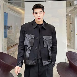 Jaquetas masculinas syuhgfa estilo coreano maré retalhos casual casaco curto outono safari streetwear homem magro personalidade top