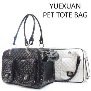 Yuexuan tasarımcı moda tote köpek kedi kedi evcil hayvan taşıyıcı pu deri küçük orta köpek çanta köpek çanta büyük kedi çanta pet kedi köpek yürüyüş açık tote çanta, siyah, beyaz