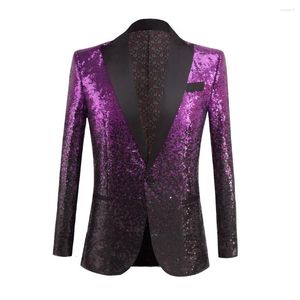 Erkekler Suits Hoo 2023 Gradyan Sequin Renk Eşleşen Sıradan Blazer Performans Ev Sahibi Mc Elbise