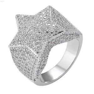 Hip Hop Buzlu Pemben Yıldız Yüzüğü 925 STERLING Gümüş VVS Diamond Moissanite Ring Erkekler