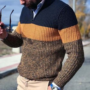 Erkek Sweaters Vintage Sözleşmesi Renk Zip Altakları Örgü Üstler Sonbahar Kış Uzun Kollu İş Süvarisi 2023 Street Giyim Yakası Yaka Jumper