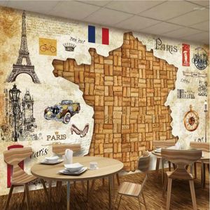 Обои Французский красный винный дуб, вилка, винтажная карта, 3D обои для ресторана, бара, настенная бумага, ТВ-фон, роспись, фреска