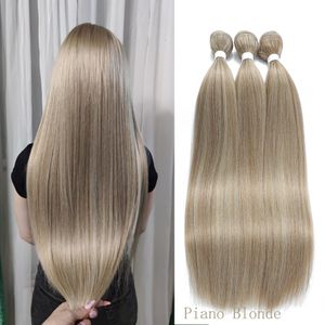 Human Hair Bulks Piano Blonde Straight Hair Bundles Smooth Hair Extensions Fake Fibers Synthetic Yaki Straight Hair Weaving Full to End Free Ship 230925