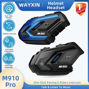 Walkie Talkie Wayxin Kask Kulaklıklar M910 Pro Motorcycle Intercom 6 Riders Interphon One Düğme Eşleştirme Konuşma Aynı anda Müzik Dinle HKD230925