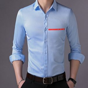 Tasarımcı Erkek Elbise Gömlek İş Sıradan Uzun Kollu Elastik Streç kırışıksız resmi adam erkek yaka düğmesi aşağı gömlekler Erkekler için Üstler 6-Renk