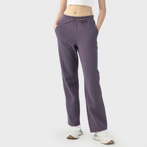 L-w005 Sıradan eşofmanlar kadın yoga pantolon pamuk düz bacak pantolon gevşek fit joggers el cepleri ile süper yumuşak ve sıcaklık traning pantolon bahar sonbahar kış için