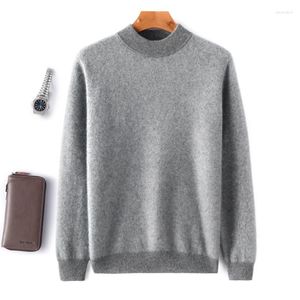 Suéteres masculinos outono/inverno lã pura resistente ao frio roupas em torno do pescoço cor sólida pulôver moda suéter respirável