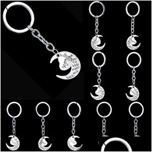 Family-Inspired Keychains - Silver Moon & Heart Key Rings with Engraved Messages for Mom, Dad, Siblings